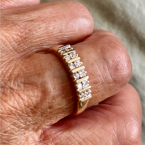 14K YELLOW GOLD GENUINE .36 CTTW ROUND BRILLIANT CUT DIAMOND 2 ROW BAND - Picture 2 of 6